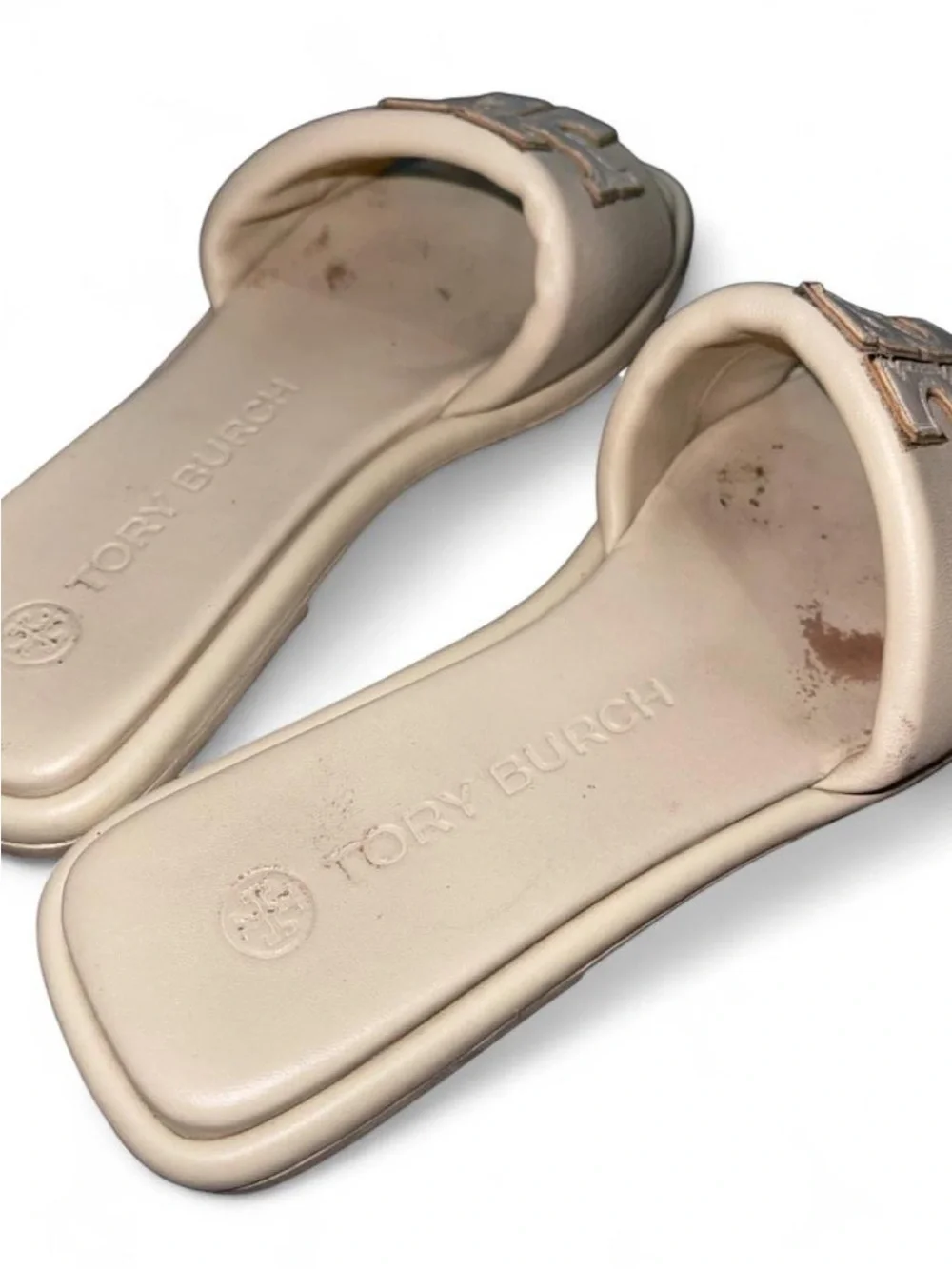 Tory Burch Double-T Monogram Dolce De Leche Padded Leather Women SlideSandal 8.5